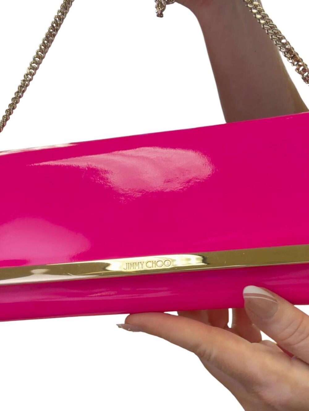 Jimmy Choo Milla Neon Pink Patent Leather Clutch with Chain Strap - Picture 3 of 15
